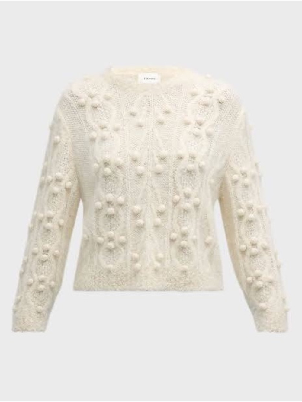 Cream Textured Pom-Pom Cable Knit Sweater